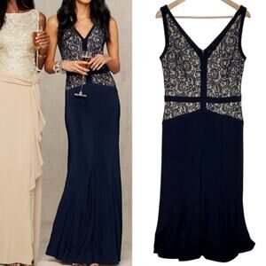 Lauren Ralph Lauren Evening Womens Maxi Gown 12 Navy Lace Mother Of The Bride